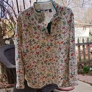 Lands' End Cream Quilted Pullover Top With Wildflowers